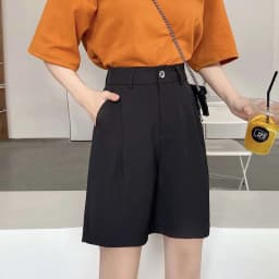 Summer High Waist Wide Leg Suit Shorts for Women 2025 Solid Color Loose Straight Office Ladies Short Pants Korean Pocket Shorts