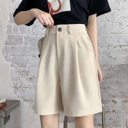 Summer High Waist Wide Leg Suit Shorts for Women 2025 Solid Color Loose Straight Office Ladies Short Pants Korean Pocket Shorts