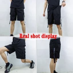 Xpqbb Gothic Black Cargo Shorts Women Summer Streetwear Couple Wide Leg Shorts Woman Harajuku Big Pockets Knee Length Pants 4Xl