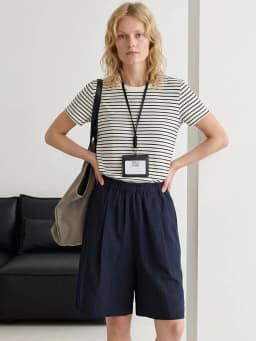 Streamgirl Women's Summer Shorts Cotton High Waist A Line Loose Navy Blue Short Pants Lady White Bermuda Shorts For Women Baggy