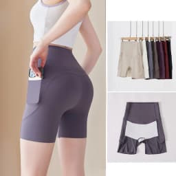 Summer New Side Pocket Sharkskin Biker Shorts Women High Waist Safety Shorts Tight Sport Running Fitness Yoga Bicycle Shorts