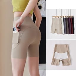 Summer New Side Pocket Sharkskin Biker Shorts Women High Waist Safety Shorts Tight Sport Running Fitness Yoga Bicycle Shorts