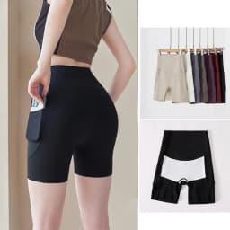 Summer New Side Pocket Sharkskin Biker Shorts Women High Waist Safety Shorts Tight Sport Running Fitness Yoga Bicycle Shorts