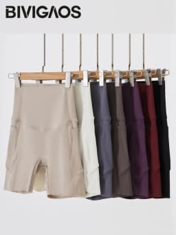 Summer New Side Pocket Sharkskin Biker Shorts Women High Waist Safety Shorts Tight Sport Running Fitness Yoga Bicycle Shorts