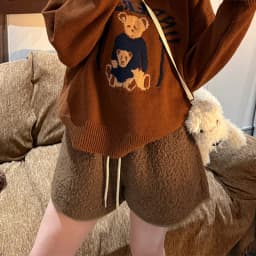 Autumn Winter Faux Lamb Wool Shorts for Women Korean Casual High Waist Wide Leg Shorts Female Warm Comfort Mini Short Pants