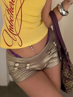 Whatiwear Elastic WaistShort Shiny Women Button Decoration Hottie Sexy Summer Hip-Hop Style Music Festival Fashion Streetwear
