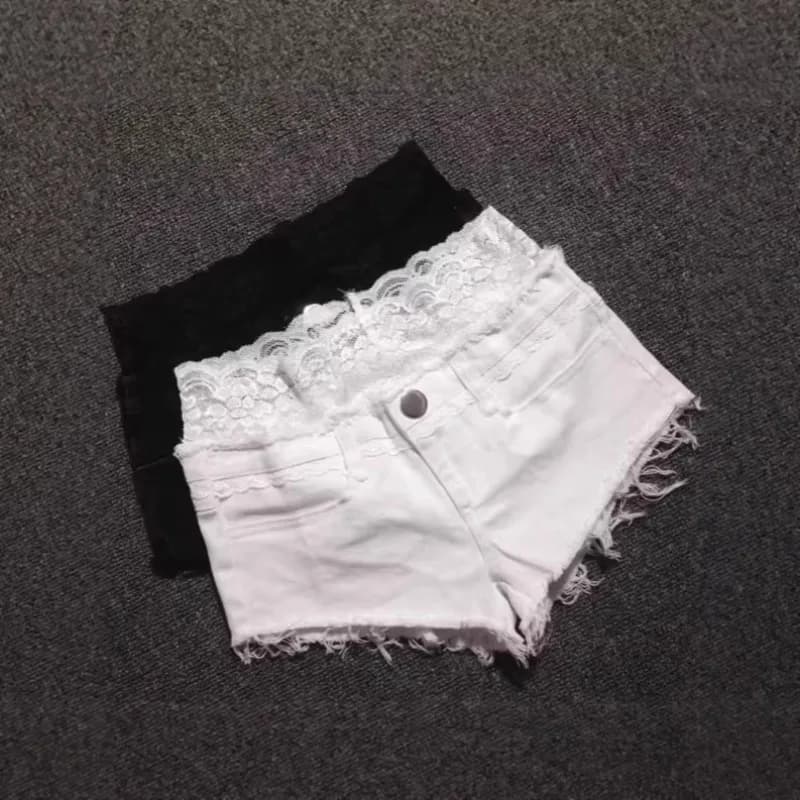 Lace Splicing Elastic Tigh Ultra-shorts Women's Denim Shorts Sexy Low-rise Hot Pants