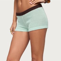 Women Hollow Out Mesh Crochet Knit Shorts Color Block Contrast Waistband Low Waist Casual Summer Beach Knitted Short Bottoms