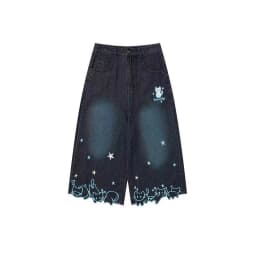 Neploe Embroidery American Vintage Cat Shorts Denim High Street Loose Slim Femme Pantalones Streetwear Personalized Wid Leg Pant