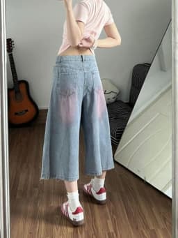 Neploe Embroidery American Vintage Cat Shorts Denim High Street Loose Slim Femme Pantalones Streetwear Personalized Wid Leg Pant