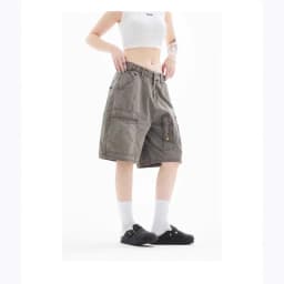 Women Y2k Knee Length Cargo Jeans Harajuku Baggy Wide Leg Denim Trouser Japanese 2000s Short Jean Pants Vintage Oversize Clothes