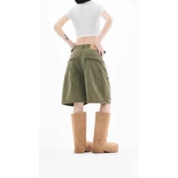 Women Y2k Knee Length Cargo Jeans Harajuku Baggy Wide Leg Denim Trouser Japanese 2000s Short Jean Pants Vintage Oversize Clothes