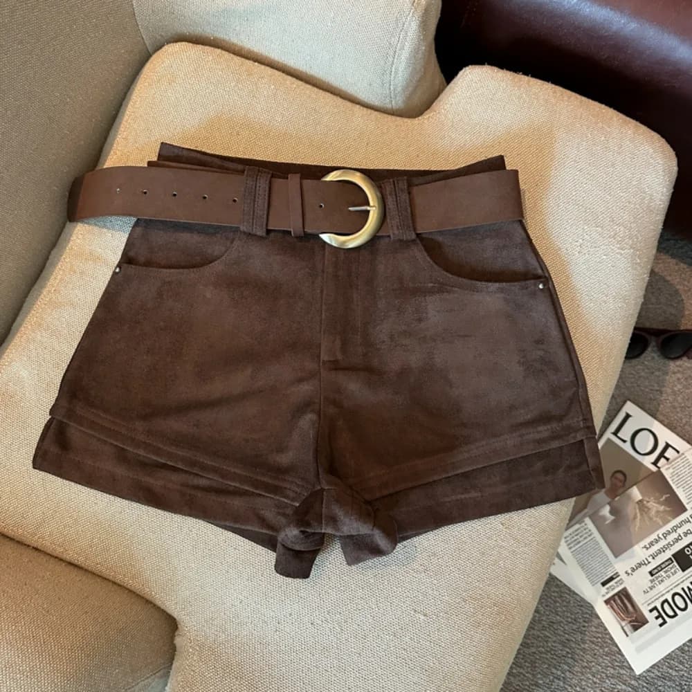 Simple Solid 2026 Autumn Winter Korean Version Versatile A-word Wide-leg Shorts Women's High Waist Casual Fashion Short Pants