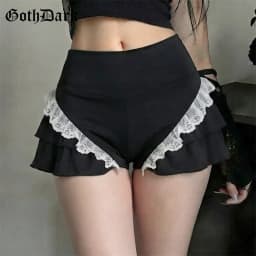 Goth Dark Cutecore Lace Side Patchwork Slim Shorts Mall Gothic A-Line Hot Pants Cyber Y2K Bottoms Women Casual Street Short Pant