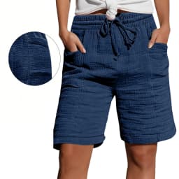 High Waist Drawstring Pocket Cotton Shorts Summer Women Casual Short Pants