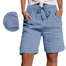 High Waist Drawstring Pocket Cotton Shorts Summer Women Casual Short Pants