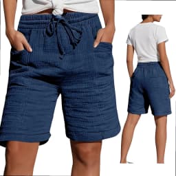 High Waist Drawstring Pocket Cotton Shorts Summer Women Casual Short Pants