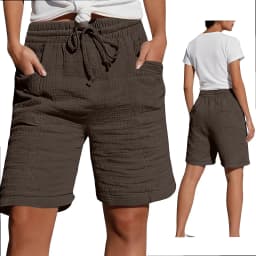 High Waist Drawstring Pocket Cotton Shorts Summer Women Casual Short Pants