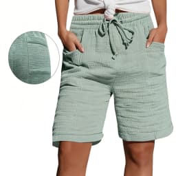 High Waist Drawstring Pocket Cotton Shorts Summer Women Casual Short Pants