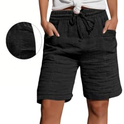 High Waist Drawstring Pocket Cotton Shorts Summer Women Casual Short Pants