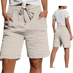 High Waist Drawstring Pocket Cotton Shorts Summer Women Casual Short Pants