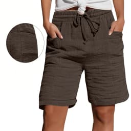 High Waist Drawstring Pocket Cotton Shorts Summer Women Casual Short Pants