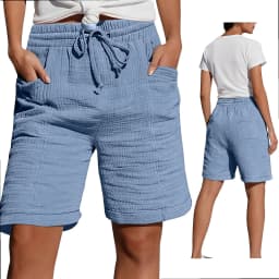 High Waist Drawstring Pocket Cotton Shorts Summer Women Casual Short Pants