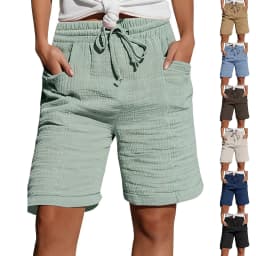 High Waist Drawstring Pocket Cotton Shorts Summer Women Casual Short Pants