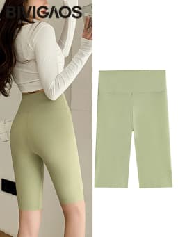 BIVIGAOS Summer Solid Color Sharkskin Cycling Shorts Women Casual Slim Short Leggings Thin High Waist Sport Fitness Biker Shorts