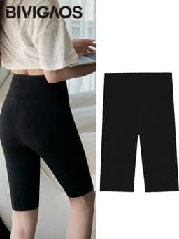 BIVIGAOS Summer Solid Color Sharkskin Cycling Shorts Women Casual Slim Short Leggings Thin High Waist Sport Fitness Biker Shorts