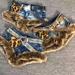 American Vintage Y2k Faux Fur Patchwork Short Denim Low Waist Slimming Washed Retro Hot Girl Shorts Random Denim Summer Spring