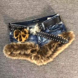 American Vintage Y2k Faux Fur Patchwork Short Denim Low Waist Slimming Washed Retro Hot Girl Shorts Random Denim Summer Spring