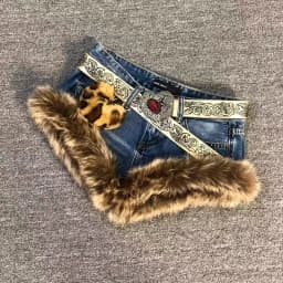 American Vintage Y2k Faux Fur Patchwork Short Denim Low Waist Slimming Washed Retro Hot Girl Shorts Random Denim Summer Spring