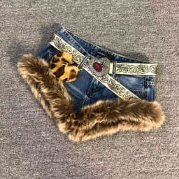 American Vintage Y2k Faux Fur Patchwork Short Denim Low Waist Slimming Washed Retro Hot Girl Shorts Random Denim Summer Spring