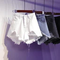 Summer Korean Women's Cowboy Shorts High Waist Casual Blue Denim Shorts Pocket Tassel Perforated Fashion Shorts Y2K Female Jeans