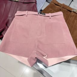 YOLOAgain Suede Shorts Women Real Leather Shorts With Belt 2026 Spring New
