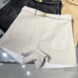 YOLOAgain Suede Shorts Women Real Leather Shorts With Belt 2026 Spring New