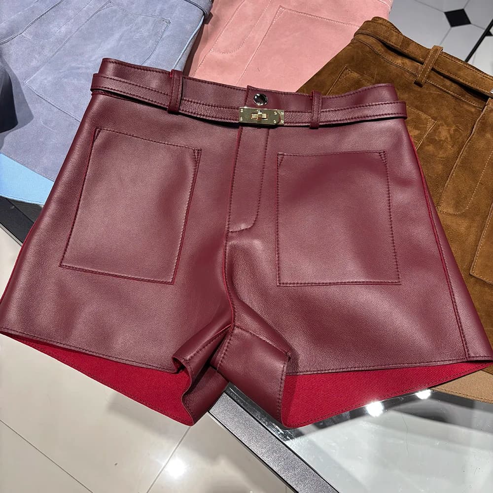 YOLOAgain Suede Shorts Women Real Leather Shorts With Belt 2026 Spring New