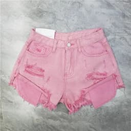 2026 Summer New Tassel Ripped Denim Shorts Women High Waist A-shaped Y2K Shorts Pink Blue