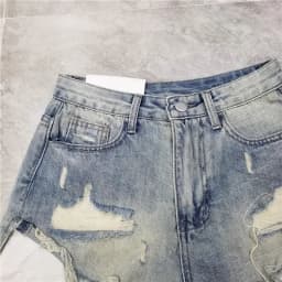 2026 Summer New Tassel Ripped Denim Shorts Women High Waist A-shaped Y2K Shorts Pink Blue