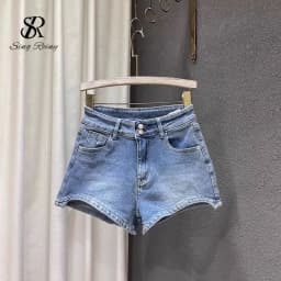 SINGREINY Summer Streetwear Denim Shorts Hot Girl Button Design Solid Basics Designer Inspired Irregular Sexy Retro Mini Shorts