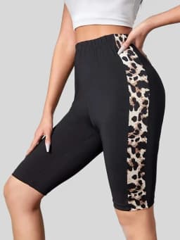 Women's Sexy Black Leopard Print Shorts With Leggings For Outdoor Sports Comfort And High Elasticity