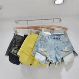 2026 Summer New Light Color Perforated Design Denim Shorts Women's Wide Legs Slim Fashion Ragged Edge A-line Ropa Mujer