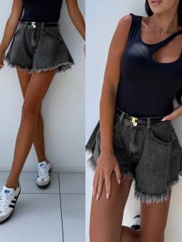 High-Waisted Umbrella Black Denim Shorts Women