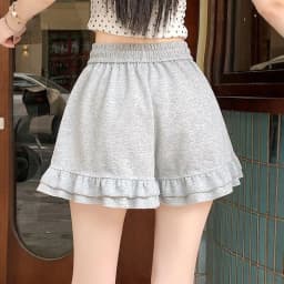 Design Inspired Ruffled Casual Shorts for Women, Loose Fit 2026 Summer New Japanese Style Slimming A-line Wide Leg Sports Pants