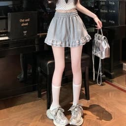 Design Inspired Ruffled Casual Shorts for Women, Loose Fit 2026 Summer New Japanese Style Slimming A-line Wide Leg Sports Pants
