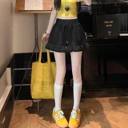 Design Inspired Ruffled Casual Shorts for Women, Loose Fit 2026 Summer New Japanese Style Slimming A-line Wide Leg Sports Pants