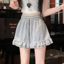 Design Inspired Ruffled Casual Shorts for Women, Loose Fit 2026 Summer New Japanese Style Slimming A-line Wide Leg Sports Pants