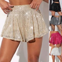 2026 New Women's Shiny Bead Sequined Shorts Skirts Feminino