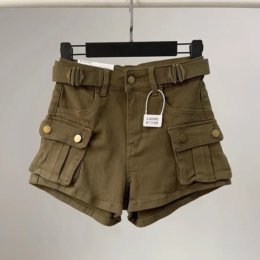 Women Denim Shorts Solid Cargo Short Button Pocket Mini Length Zipper Fly Empire Waist Loose Fit Streetwear Casual 2026 Summer